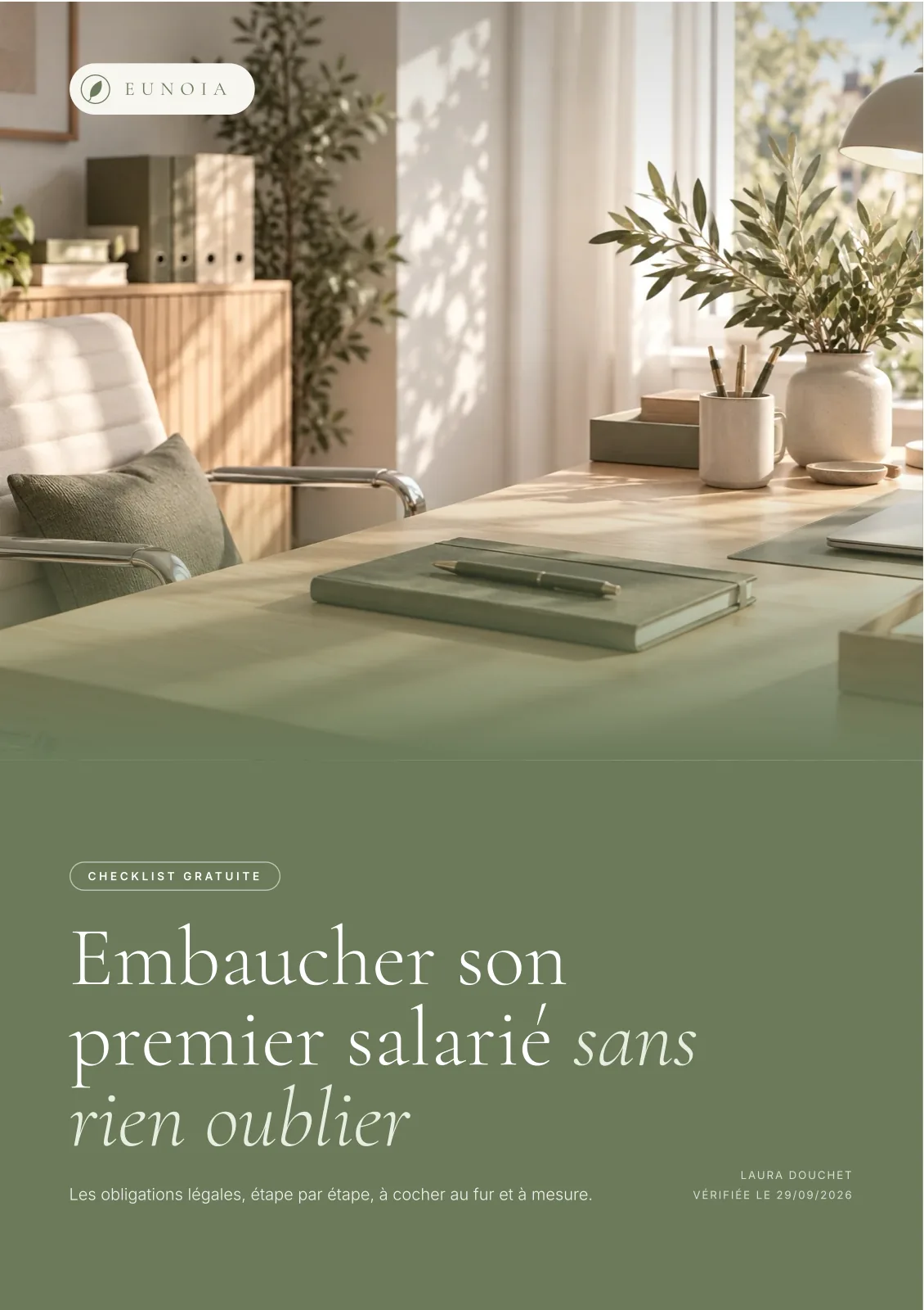 Couverture de la checklist Eunoia « Embaucher son premier salarié sans rien oublier »